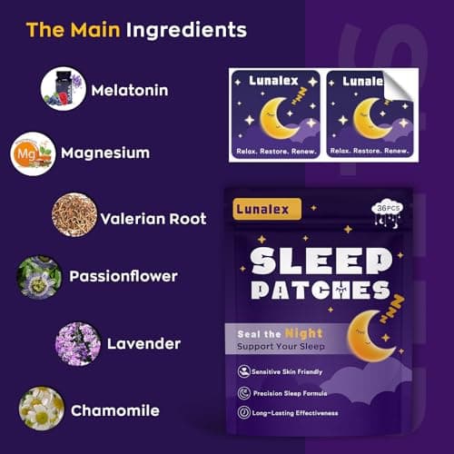 Lunalex 66ct Sleep Patches for Adults Extra Strength – All Natural Nighttime Comfort with Melatonin & Magnesium, Quick-Acting & Long-Lasting - Thumbnail 3