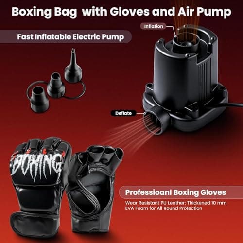 Freestanding Punching Bag for Adults Teens, 70'' Heavy Boxing Bag with Gloves and Pump, Women Men Stand Kickboxing Bags, Upgraded Big Base Boxing Equipment Set for Training MMA Fitness Home Gym (red) - Thumbnail 5