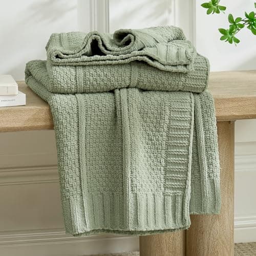 Amélie Home Premium Chenille Throw Blanket, Soft Cozy Moss Stitch Knit Blanket for Couch, Sofa, Chair, Home Decor, Sage Green 50"x60" - Image 1