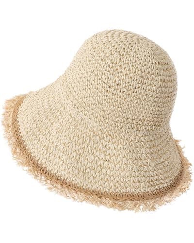 Beach Hats for Women - Straw Sun Hat Womens, Packable Bucket Hats for Women with Chin Strap, UPF 50+ Summer, Beige - Image 1