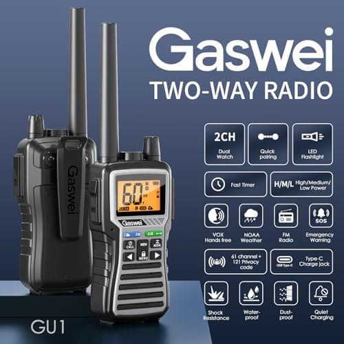 Gaswei GU1 Long Range Rechargeable Two Way Radios for Adults, GMRS Walkie Talkies with NOAA Weather Alert & Flashlight, 60 Channels, VOX, FM Radio, for Job Site, Construction, Hiking, Camping​​ - Thumbnail 5