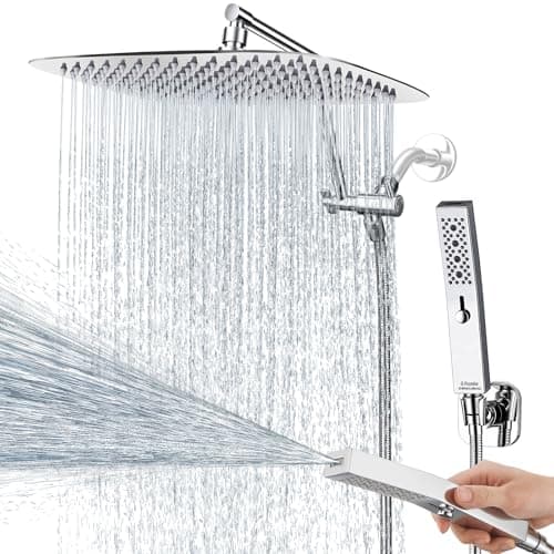 G-Promise All Metal 12 Inches Rain Shower Head with Handheld Spray Combo Build-in Power Wash Mode, Ideal for Modern Bathroom Upgrade (1.8 GPM) - Image 1