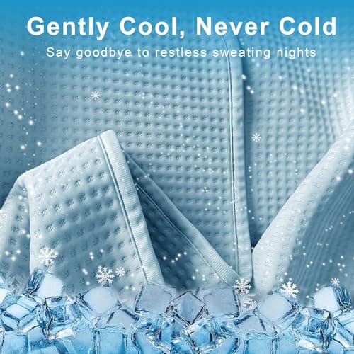 WQSPRING Waffle Cooling Blanket for Hot Sleepers, Queen Size Soft Bed Weighted Blankets, All Season Ice Blanket for Couch Bed Chair (Blue, 92" x 92") - Thumbnail 3