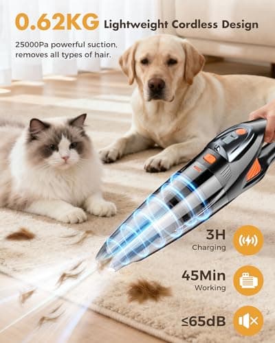 Handheld Vacuum Cordless 25000PA Powerful Suction, Portable Car Vacuum, 3 in 1 Hand Held Vacuum Rechargeable 8000mAh with LED Light, HEPA Filter, Home, Car Seats, Office, Pet Hair, Dust Buster - Thumbnail 3