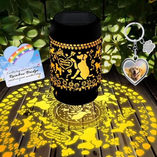 Solar Lantern Pet Memorial Gifts, with Picture Frame Keychain/Sympathy Card Dog Memorial Gifts for Loss of Dog Outdoor Solar Light Loss of Dog Sympathy Gift(with Silver Paw Keychain) - Image 1