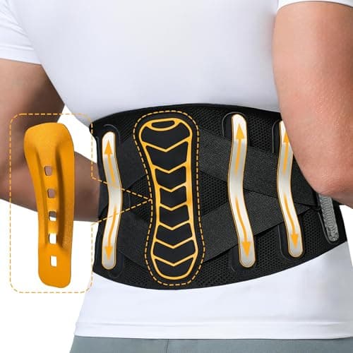 LVMEVIS® 7 Reinforced Stays Back Brace for Men Lower Back, Breathable 4D Knit Back Support Brace, Heavy-Duty Metal Plate Lumbar Support Belt,Ideal For Office Workers & Lifting Heavy Object - Image 1