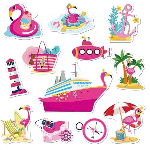 Cruise Door Decorations Magnetic, 12 Pcs Cute Flamingo Tropical Nautical Vacation Cruise Magnets, Fun Cruising Must Haves Magnetic Ship Cabin Door Signs Fridge Decor - Image 1
