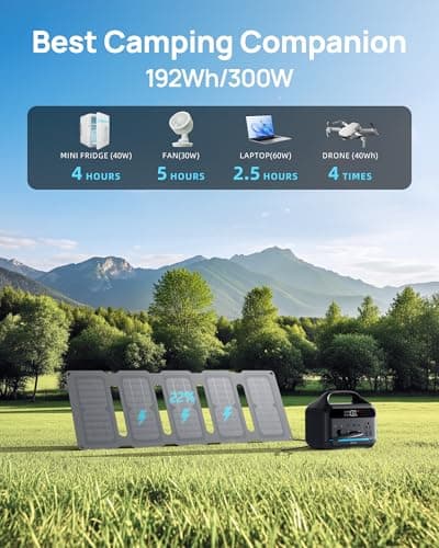 Solar Generator with Panels Included - Portable Power Station 300W with 30W Solar Panel, 192Wh(60000mAh) LiFePO4 Battery, Power Bank 8-Port Design w/2 AC Outlets for Home,Laptop, RV,Hurricane,Camping - Thumbnail 3