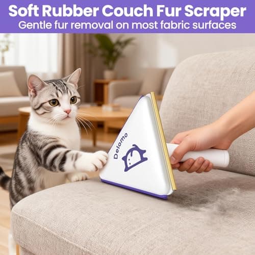 Multi-Use Pet Hair Removal Tool: DELOMO Handheld Fur Rake Scraper – Metal Side for Deep Cleaning on Carpets, Rugs & Car Mats, and Rubber Side for Gentle Cleaning on Couches – Ideal for Pet Homes - Thumbnail 3