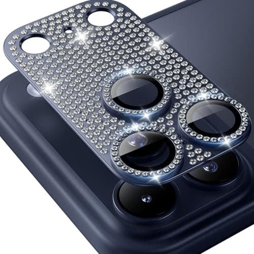 Hoerrye Bling Diamond Camera Lens Protector for iPhone 17 Pro Max - [1:1 Full Coverage][Strong Adsorption] 9H+ Tempered Glass Screen Protective Cover Case Friendly,Glitter Blue - Image 1