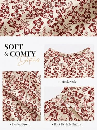 Funlingo Silk Satin Tank Tops for Women Sleeveless Floral Camisole Blouse Dressy Casual Work Shirt Summer Business Casual Outfits Beige Red 2XL - Thumbnail 5