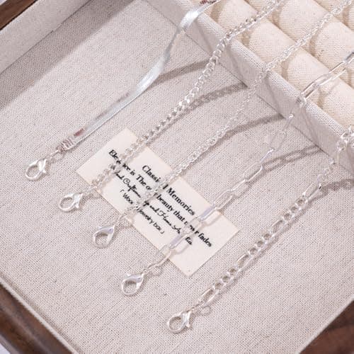 Alegend Bracelet Set 14K Silver Plated Multiple Classic Chain Types Paperclip, Twisted,Cuban,Snake Bone,O-Chain Lobster Clasp Adjustable Extender - Thumbnail 6