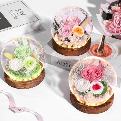 Eaprala Gifts for Her Preserved Flower Rose in Glass Dome Gifts for Women Mom Wife on Birthday Chrismas,Home Decoration.Pink - Thumbnail 5