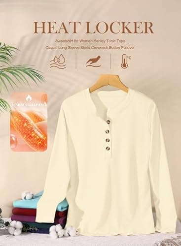WNEEDU Women's Long Sleeve Henley Shirts 2025 Fall Winter Warm Sweatshirt Fashion Casual Tunic Tops(Gray,L) - Thumbnail 5