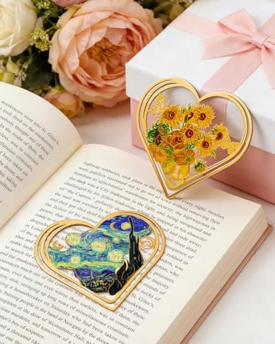 HOMTEK 6pcs Metal Clip Heart Bookmarks for Reading Women,Van Gogh Monet Oil Painting Theme Cute Butterfly Hollow Corner Page Book Marks for Women,Teachers,Students,Reading Accessories for Book Lovers - Thumbnail 5