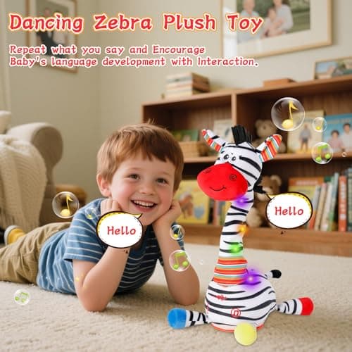 LUKETURE Dancing Talking Zebra Plush, Interactive Stuffed Animal Toy, Musical Plush with Record & Repeat, Sings 10 Songs, LED Lights - Thumbnail 3