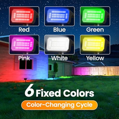 Fabrito Color Changing Solar Spot Lights Outdoor 10 Pack, [6+1 Lighting Modes] Auto On/Off RGB Spotlights, Waterproof Multicolor Landscape Lights for Garden, Tree, Halloween, Christmas - Thumbnail 3