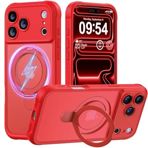 MOCCA Design for iPhone 17 Pro Max Case, Compatible with Magsafe [Premium Invisible Magnetic Ring Stand] [Military Drop Protection] Full Camera Guard Translucent Matte Slim Phone Cover 6.9",Red - Image 1