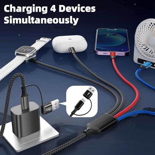 Cruise Essentials 4 in 2 Charging Cable for iWatch Charger/iPhone 17/Lightning/Micro, Travel Multi Charging Cable Cord Compatible for iWatch Ultra/SE/10-1, iPhone16-6, Android, Car Accessories - Thumbnail 4