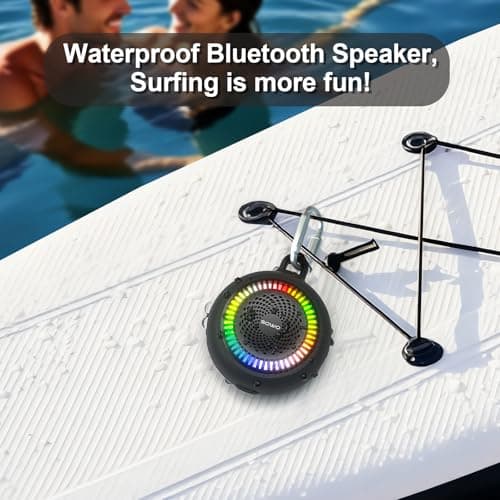 SOWO Shower Speaker Bluetooth Waterproof | Small Portable Wireless Bluetooth Speaker with Clip | Powerful Bass and Louder Volume | Colorful Lights and Lightweight | for Bathroom,Travel,Beach | Black - Thumbnail 3