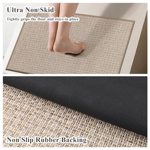 Ileading Durable Rubber Kitchen Rug and Mat,Soft Braided Cushioned Rugs for Kitchen Floor,Dirt-Resistant Doormat, Stain Resistant Standing Mats for Laundry,Front of Sink(Beige,23"x35.5") - Thumbnail 3