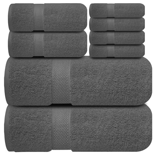 Infinitee Xclusives Luxury 100% Cotton Towel Set – 8 Piece Bathroom Towel Set (2 Bath Towels, 2 Hand Towels, 4 Washcloths) – Soft & Absorbent Towels for Bathroom (Shadow Grey) - Image 1