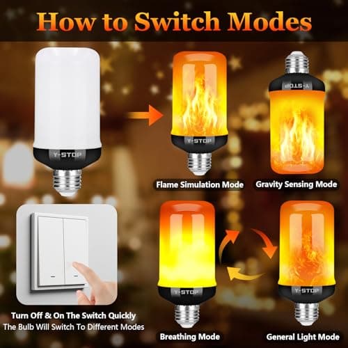 Y- STOP Upgraded LED Flame Light Bulbs, 4 Modes Flickering Light Bulb Outdoor with Upside Down Effect, E26 Base Flame Bulb for Christmas Decorations Outdoor, Halloween Lights, Party Decor (2 Pack) - Thumbnail 6