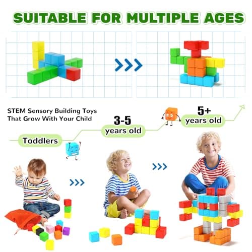 40pcs Magnetic Blocks, Gifts for 3 4 5 6 Year Old Girls & Boys, Magnet Building Blocks for Toddlers,STEM Preschool Sensory Toys for Kids Ages 3-5 4-8 - Thumbnail 2