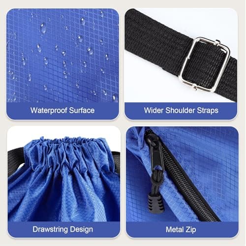 Dntorx Drawstring Backpack, Gym Bag with Water Bottle Pocket, Waterproof String Backpack for Soccer, Basketball, Swim for Women Men (Blue - Thumbnail 5
