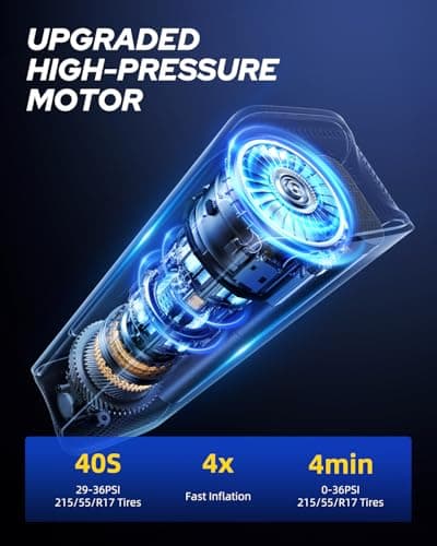 AUTOONE Tire Inflator Portable Air Compressor - 4X Faster 150PSI Cordless Air Pump with Digital Tire Pressure Gauge, 12V Car Power Adapter - For Car, Motorcycle, Bike, Ball and More - Thumbnail 5