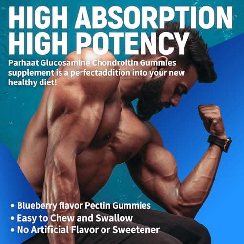 Parhaat Glucosamine Chondroitin Gummies with MSM & Elderberry Extra Strength - Joint Support, Antioxidant Immune Support Supplement for Adults, Men & Women.Blueberry - Thumbnail 6