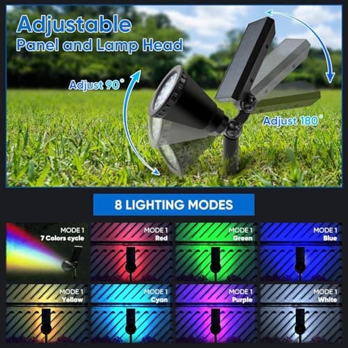KEV Solar Spot Lights Outdoor,18 LEDs Color Changing RGB Solar Flood Lights with 8 Modes &IPX65 Waterproof,Halloween Solar Spotlight for Driveway/Backyard/Landscape/Tree(Multicolor,2 Pack) - Thumbnail 4