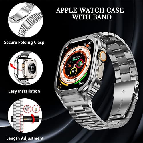 HASLFM Metal Case and Bands Compatible with Apple Watch Ultra 2/Ultra,Stainless Steel Strap and Protector Cover for iWatch,Men Watch Strap for Apple Watch 49mm (Grey) - Thumbnail 6