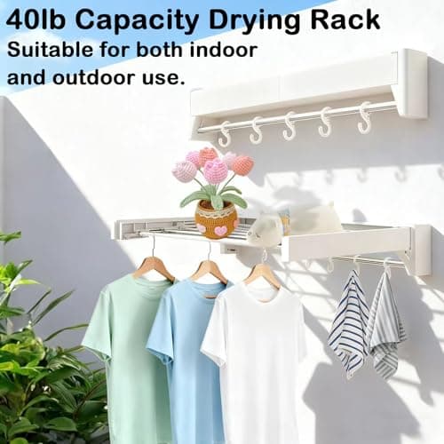 UBVIF Wall Mounted Clothes Drying Rack 27 inches,Foldbale Laundry Drying Rack 6 Rods,Hidden Drying Rack Clothing,Retractable,Collapsible,Screws Needed Folding Laundry Rack (White, Medium) - Thumbnail 6