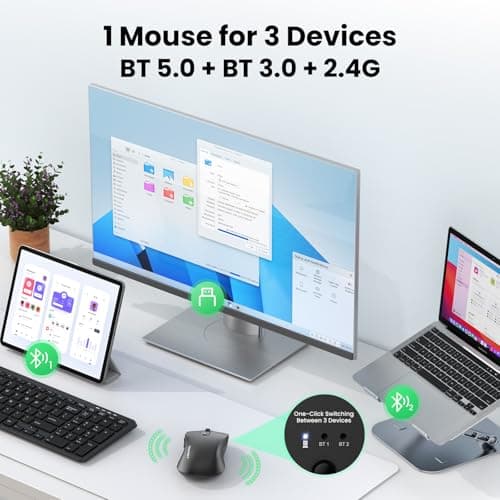 TECKNET Rechargeable Bluetooth Mouse, [ USB + BT5.0 + BT3.0 ] Wireless Mouse, Ergonomic Design, Silent Click, 6-Level 4800 DPI Wireless Mice, 3-Device Switching for Laptop, Computer, iPad, MacBook - Thumbnail 2