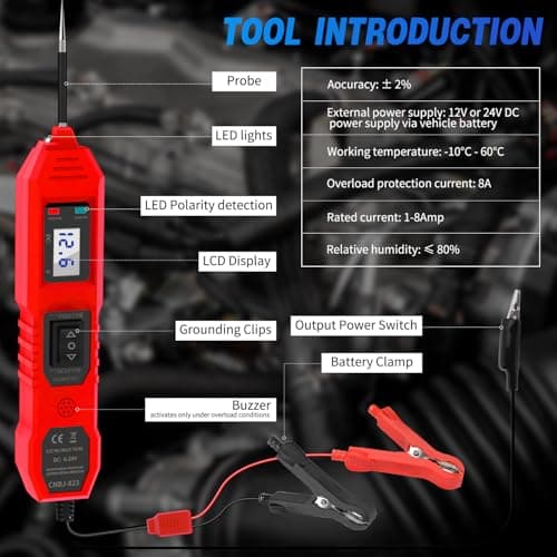 Power Circuit Probe Tester, 6V/12V/24V DC Circuit Tester Automotive, Multifunctional Car Electric Circuit Tester Power Fuse & Voltage Tester Light, Short Circuit Breake Finder Electrical Tools - Thumbnail 4