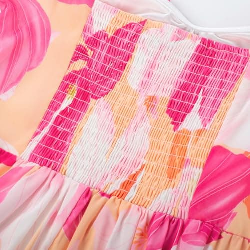 GRACE KARIN Summer Floral Dress for Women 2026,Off the Shoulder Smocked Bridesmaid Dresses,Formal Baby Shower Maxi Dresses White Rose Red XXL - Thumbnail 5