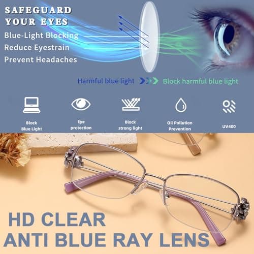 touk Photochromic Progressive Multifocal Reading Glasses for Women, Stylish Half Rim Metal Frame Anti Blue Light Sun Readers 1 Pack Red +3.5 - Thumbnail 4
