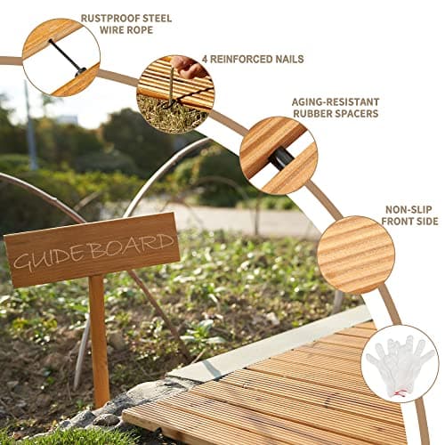 Spurgehom 7FT Wooden Garden Pathway Curved Outdoor Walkway Roll Out Cedar Wood Patio Flooring Path Decorative Lawn Patio Pavers Boardwalk Beach Wedding Party (Natural) - Thumbnail 2