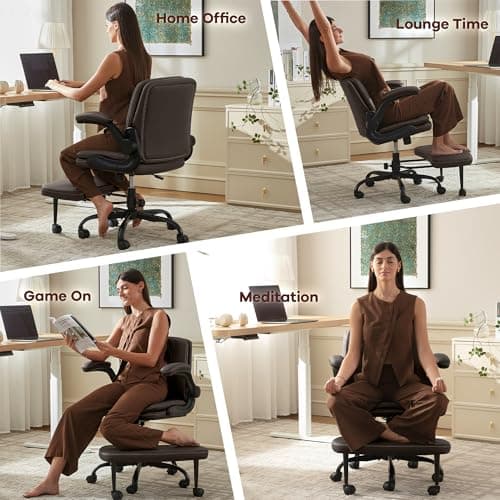 AreShark Cross Legged Office Chair,ADHD Criss Cross Desk Chair with Wheels & Stretchable Rotating Footrest,Height Adjustable Wide Yoga Kneeling Meditation Chair with Flip-up Armrests Back Support - Thumbnail 4
