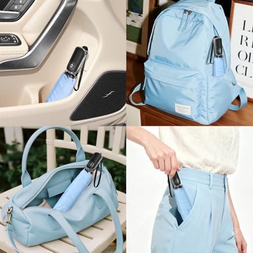 Lejorain Packable Umbrella Travel Lightweight - Automatic Compact Rain Umbrellas Mini Pocket Sturdy Windproof Umbrella Micro Paraguas - Thumbnail 5