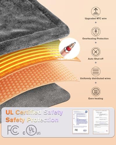 Heating Pad for Neck and Shoulders and Back Pain Relief, Electric Heat Pad Large Size 24”X33” with 4 Timers, 6 Heat Levels, Auto-Off, Birthday & Mothers Day Gifts for Women Men Mom Dad, Dark Gray - Thumbnail 6