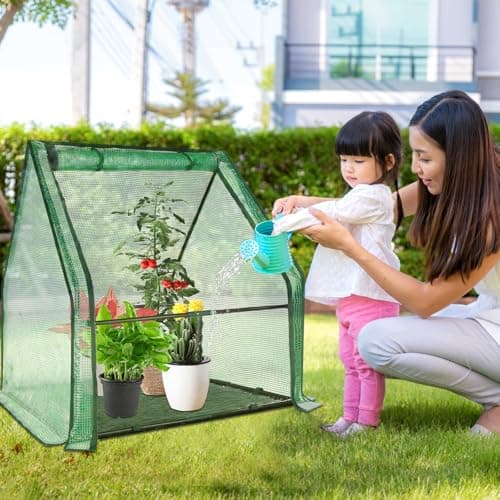 U'Artlines Portable Mini Greenhouse Small Green House with Waterproof Pad 36x36x42 Inch Plant Cover Tent for Garden Small Plants Indoor Outdoor, Green PE - Thumbnail 5
