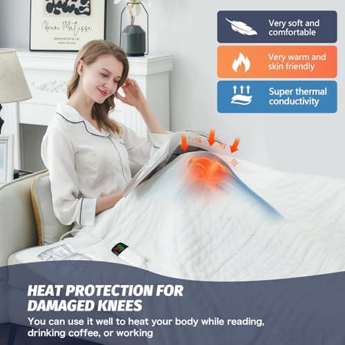 greenoak Heated Electric Blanket Throw, Faux Fur Sherpa Heating Blanket for Sofa Bed, Warm Winter Gifts for Women/Men, Heater Lap Blankets 5-Position Timer &10 Heating Levels 50''*60" Whtie - Thumbnail 5