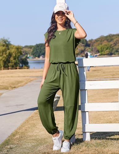 Ekouaer Womens Jumpsuits Casual One Piece Summer Romper Jogger Leg Long Pant Casual Spring Vacation Outfit with Pocket 2026 - Thumbnail 4