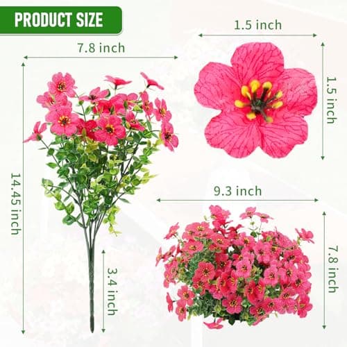 Powbrace Artificial Flowers Outdoor Fake Plants, Faux Silk Flowers Plastic Plants for Outdoors Indoor Outside Front Porch Hanging Planter Window Box Garden Home Spring Decoration, 14 Pack (Mix) - Thumbnail 2