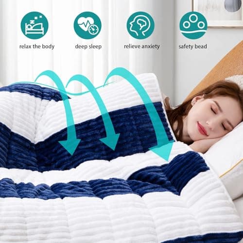 Sherpa Weighted Blanket for Adults 15lbs, 48"x72", Twin Full Size Fuzzy Heavy Throw Blanket for 120-160lbs, Microfiber Soft Thick Big Blankets Weighted Comforter Breathable Gift for Sleeping, Navy - Thumbnail 2