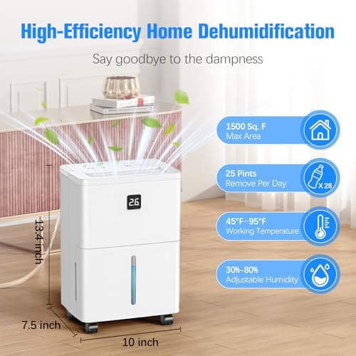 DEVERSE Max 25 Pints Dehumidifier for Home/Bedroom/Basement, 3000 Sq.Ft Coverage, with Drain Hose, Smart Humidity Control & Large Tank - Thumbnail 2