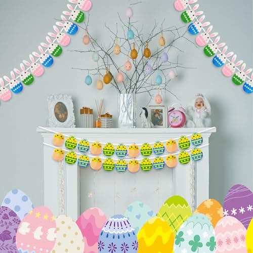 Oeyliz Easter Banner Easter Decorations Garland 4PCS Colorful Felt Rabbit Bunny Egg DIY Decorations Hanging Banner Wall Decorations Home Indoor Outdoor Party Hanging Decor Supplies - Thumbnail 6
