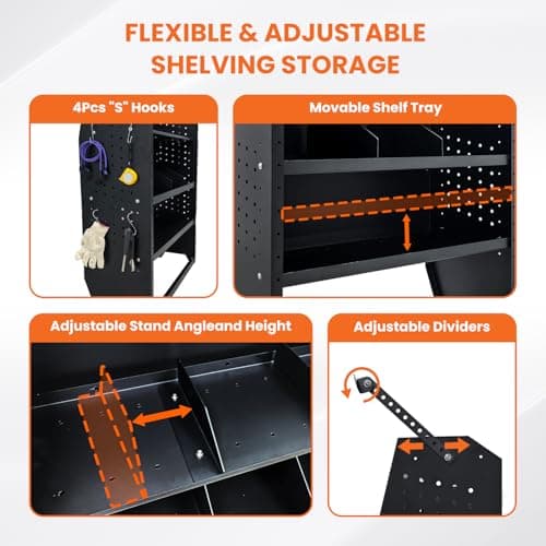 EONECROSS Black Steel Cargo Van Shelving Storage System Adjustable Height Fit for Ford Transit Connect 2014+, Ram Promaster City, Chevy City Express, Nissan NV200 42" W x 43" H x 13" D - Thumbnail 3